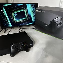 XBOX One X console with controller and box
