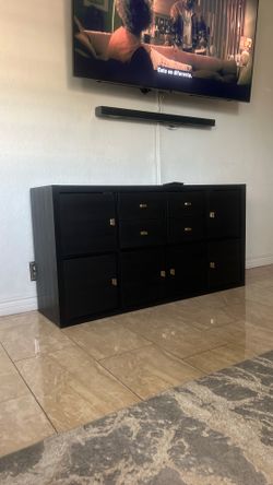 IKEA tv stand storage black and gold