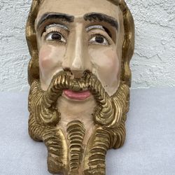 VINTAGE MEXICAN FOLK ART HAND CARVED WOOD JESUS BEARDED FACE MASK