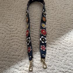Navy Blue Flower Leather Guitar Strap