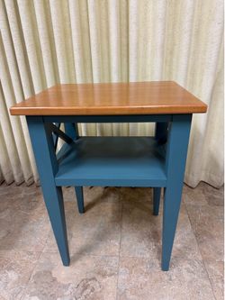 Accent or side teal table with wood top