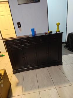 Homfa Sideboard with Drawers, 53.5" Wide Storage Cabinet with Adjustable Shelf for Kitchen and Dining Room, Black
