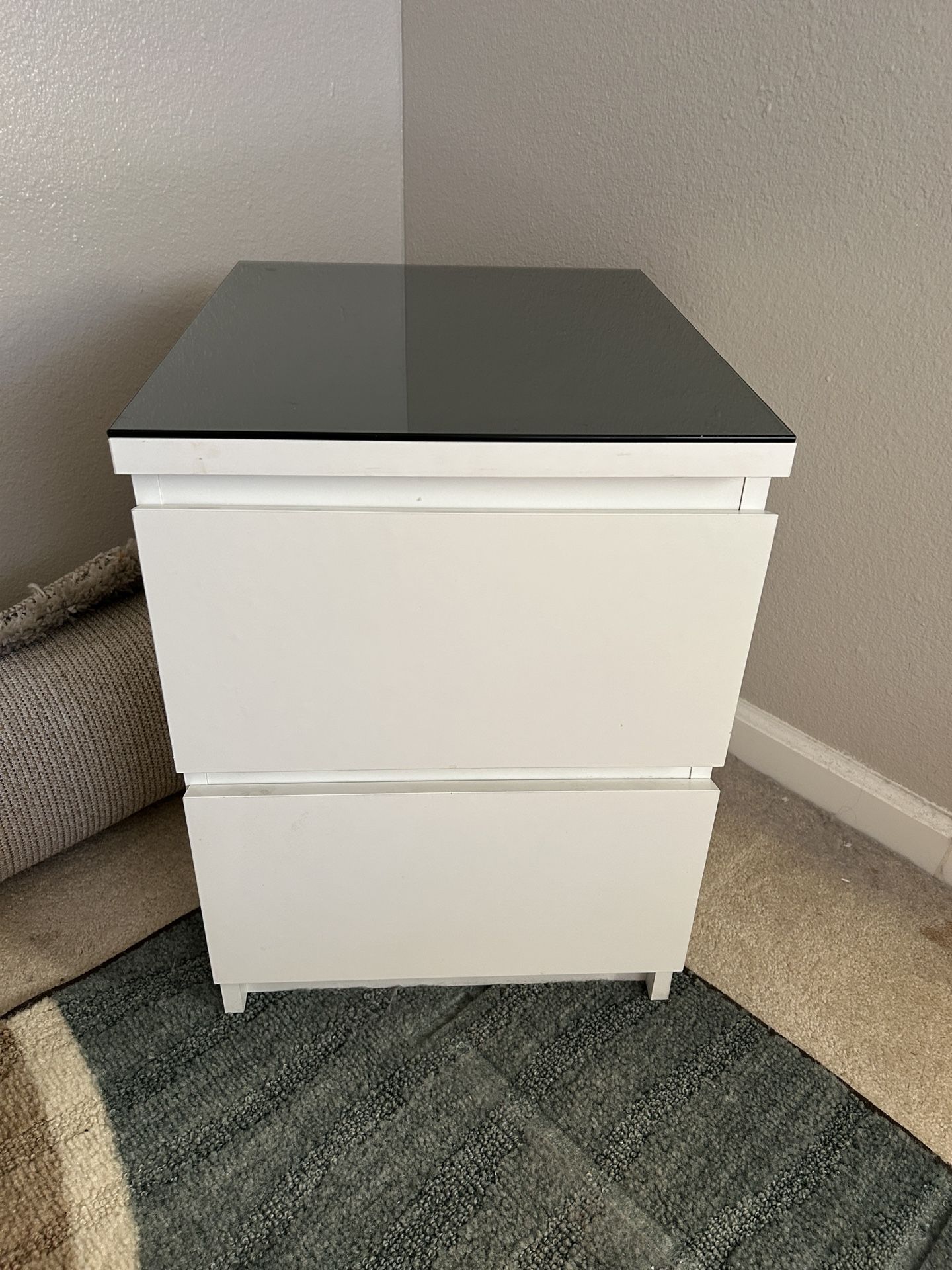 Dresser, Ikea, Excellent Condition Smoky Glass Removable Top, Two Drawer