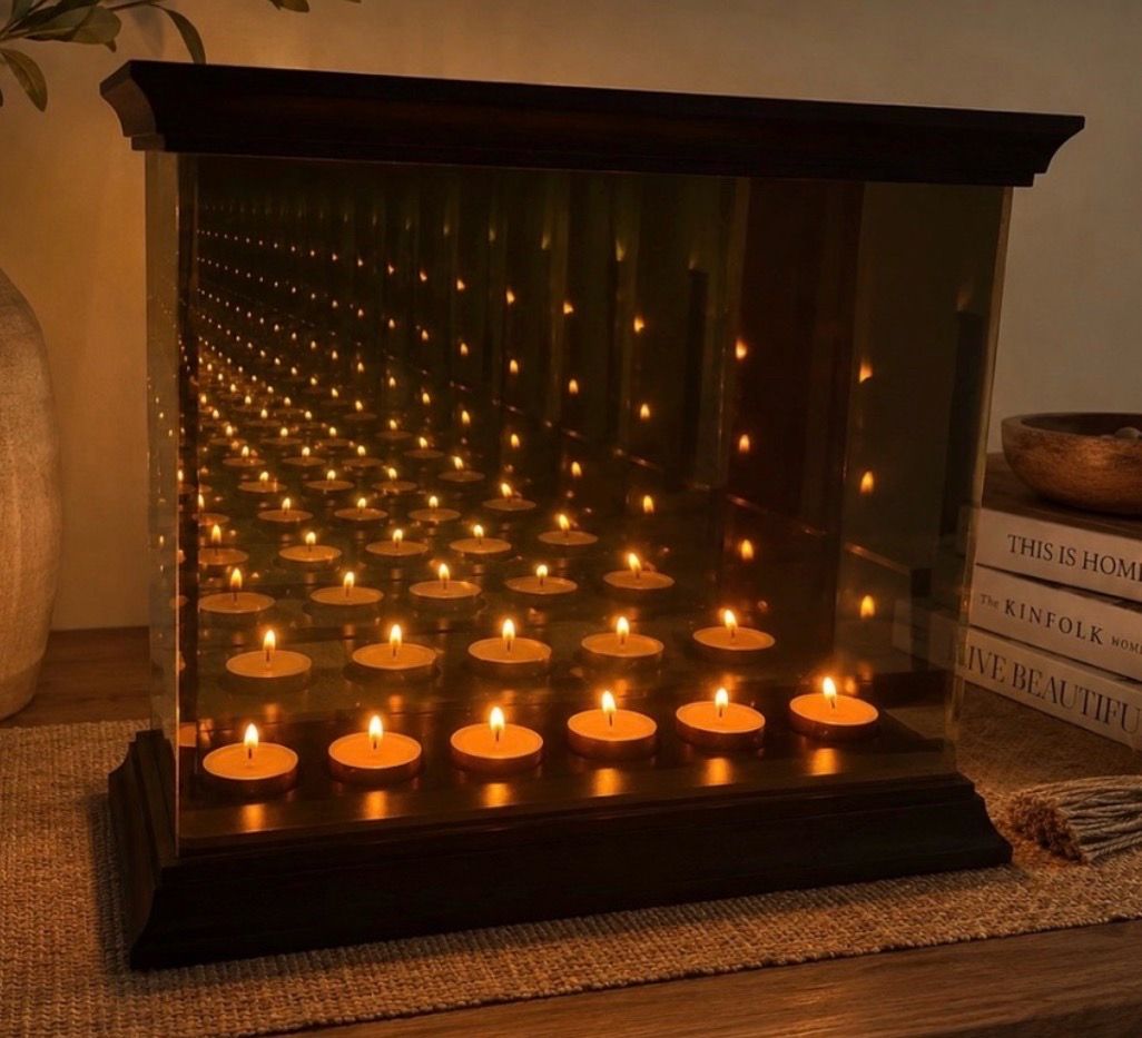 Partylite infinity tea light candle holder decoration mirrored glass infinity