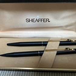 Sheaffer Vintage White Dot Matte Black Gold Ballpoint Pen and Pencil Set (NIB)
