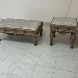 2 Marble  Coffee Tables Antique Wood