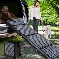 New Folding Pet Car Ramp with Non-Slip Rug Surface, Portable Dog Ramp for Cars and SUVs, 62" Long & 17" Wide Dog Stair Ramp for Large Dogs Up to 200lb