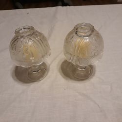 Set Of 2 Vtg  Pedeestal Pressed Glass Fairy Tea Candle Holders.