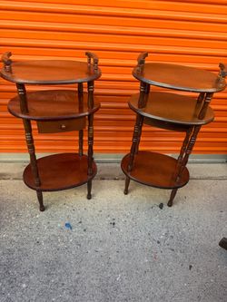 Pair of Vintage Mahogany 3-Tier Oval Side/ Telephone Tables
