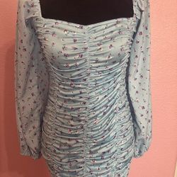 Floral Blue Short Dress 