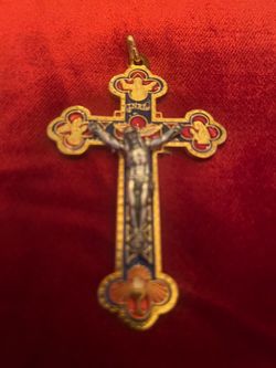 Crucifix Pendant Gold Tone - Multicolored
