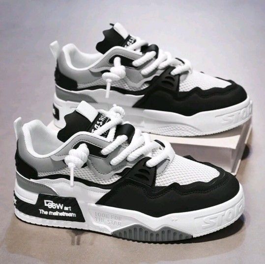 1 Pair Men's Lace-Up Letter Pattern PU Flat Skate Shoes, Wear-Resistant Outdoor Sports Shoes