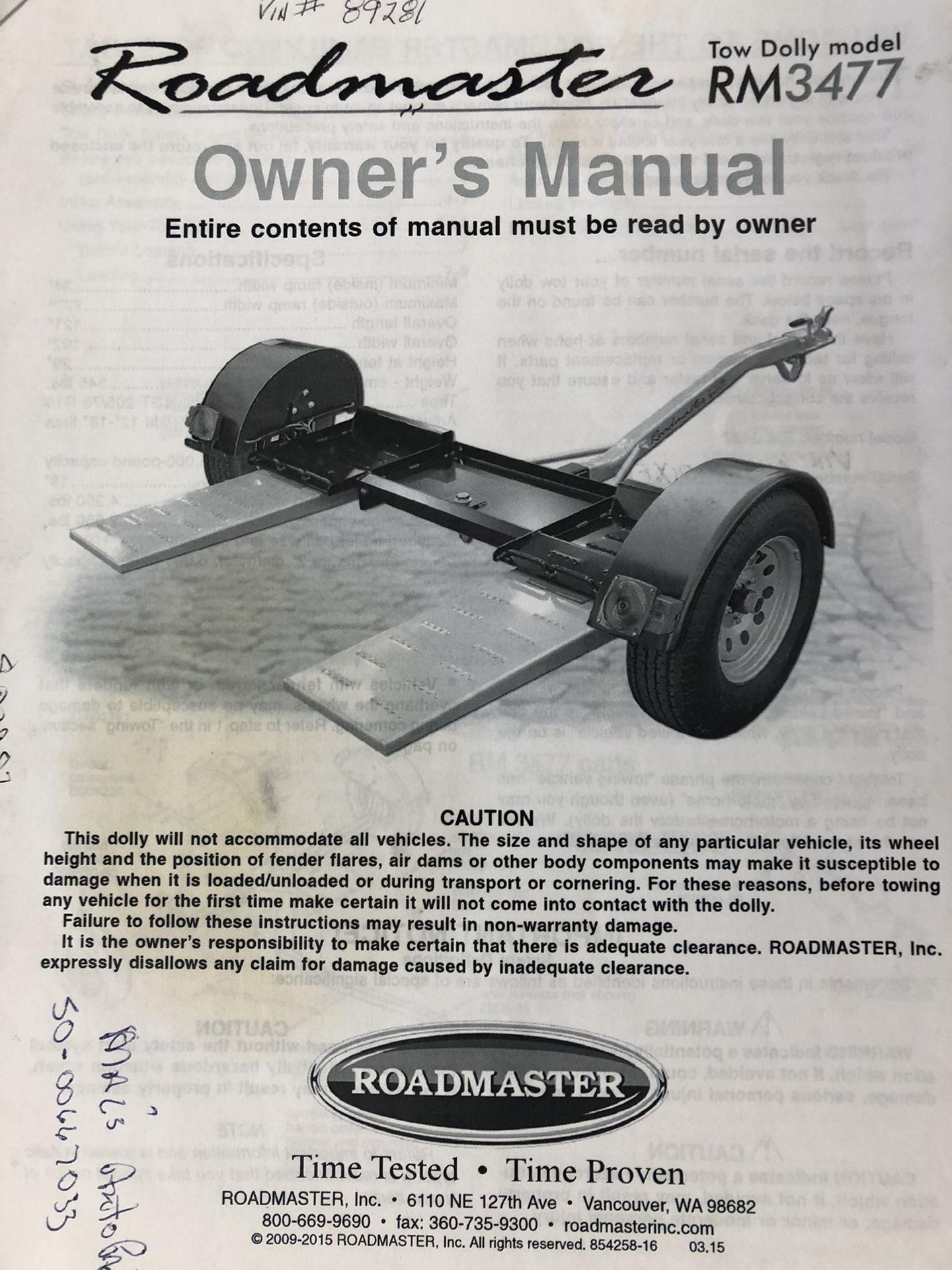 Tow Dolly Roadmaster RM3477 with Electric Brakes