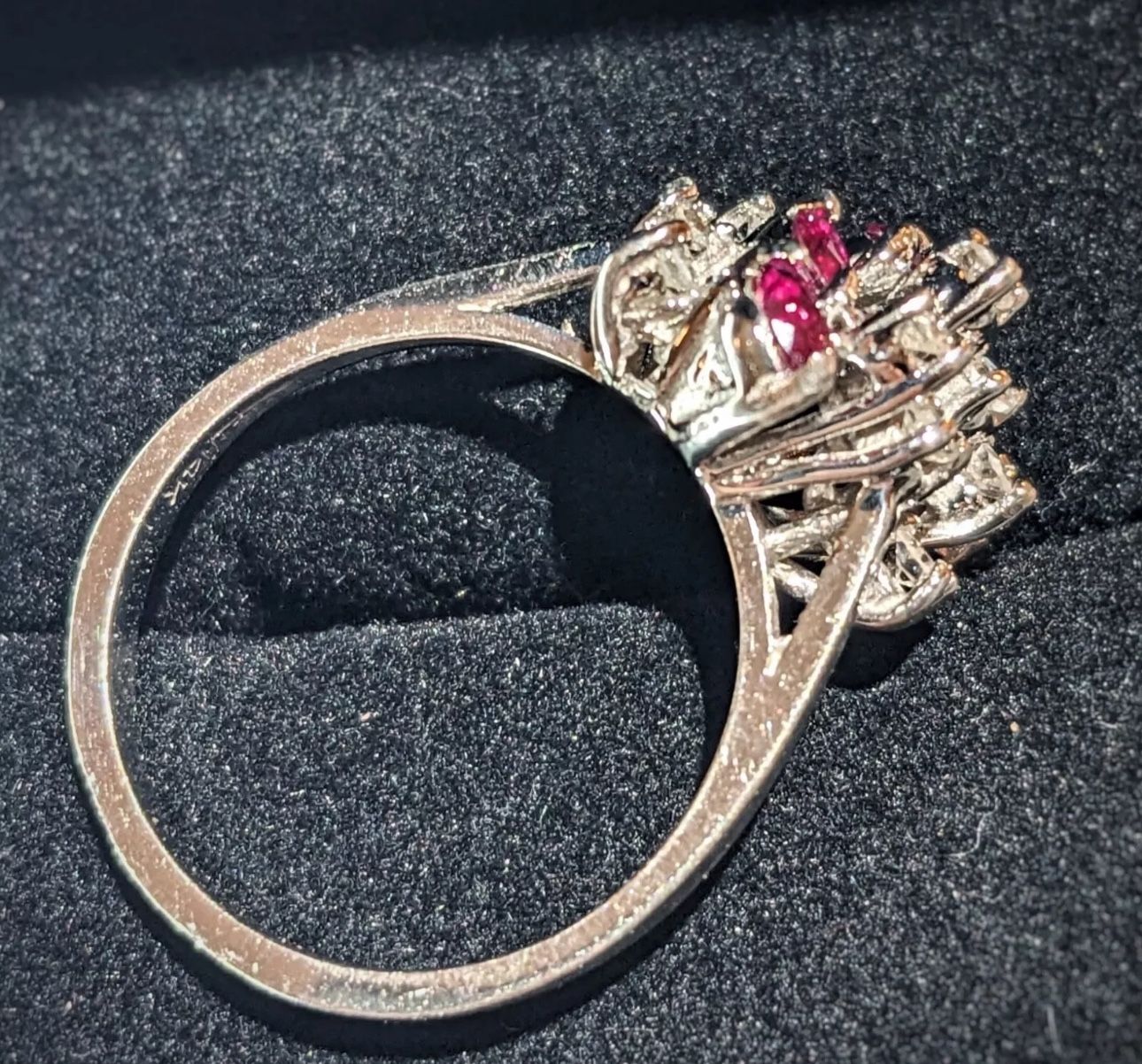 14K White Gold Natural Ruby & Diamond Cluster ring