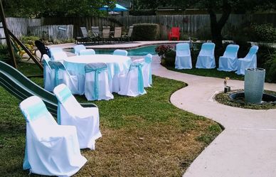 Chairs tables tents uplights