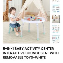 5-IN-1 BABY ACTIVITY CENTER INTERACTIVE BOUNCE SEAT WITH REMOVABLE TOYS-WHITE