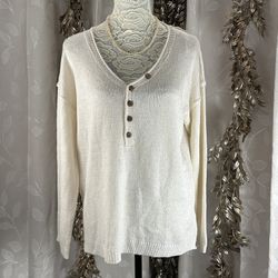 Wishlist Ivory V-Neck Button Sweater | Women’s S | Cozy Soft Knit Relax Oversize
