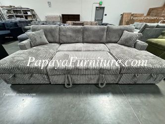 NEW LARGE U SHAPE Sectional Sofa with TWO STORAGE CHAISE Lounger Set Ashley Pullout Sleeper Bed SUPER COMFY Teddy Bear Plush Couch, Sofa Bed, Sleeper