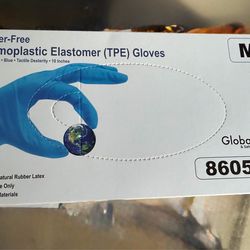 Global Glove 8605PF Thermoplastic Elastomer (TPE) Powder-Free Gloves, Blue, 2 Mil thickness, Smooth Finish - Box of 200 3 boxes