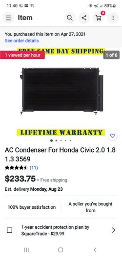 06 -11 Honda Civic Brand New AC Condenser Si 4 Door