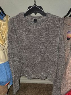 New Silver Sparkle Knit Sweater - Large