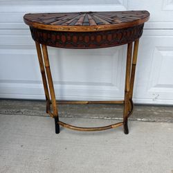 Rattan bamboo half moon console entry way table
