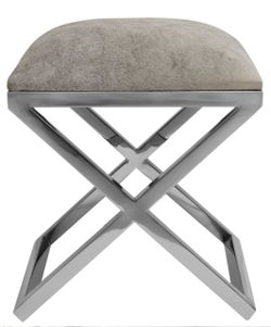 Modern Cowhide Accent Stool – Solid Stainless Steel X-Frame