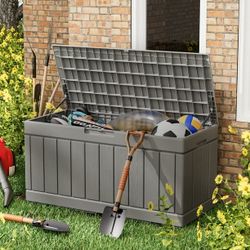 New 90 Gallons Water Resistant Lockable Deck Box Large Storage for Patio Furniture, Garden Tools, Pool Supplies, Weather and UV Resistant, with Lock, 