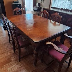 Antique 1926 Cherry Dining Table, Buffet & 6 Chairs