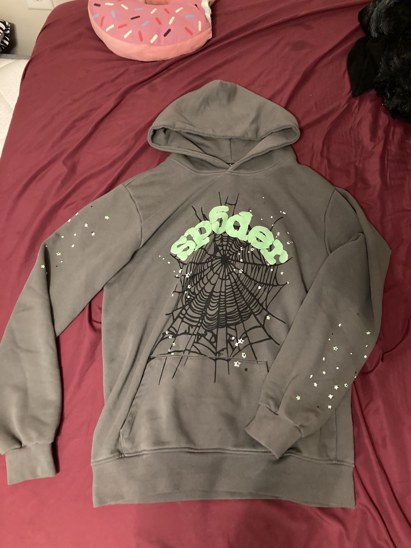 grey and green sp5der hoodie