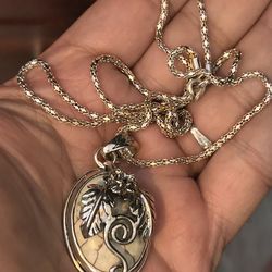 Vintage Silver Necklace With Whit Buffalo Stone