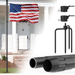 10 FT Black Heavy Duty Flag Poles Outside in Ground with 4 Pronges Base, Extra Thick Rust-Proof Flag Pole Kit for Yard Outdoor Garden Decor Residentia