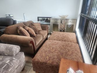 Sofa, Ottomans And Server