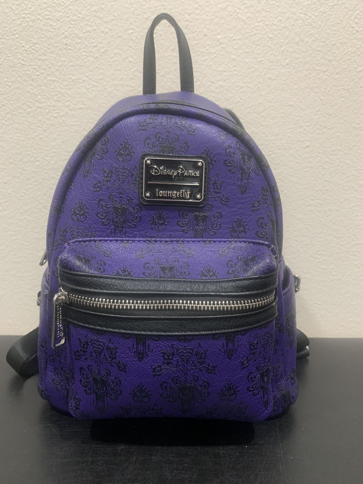 Loungefly Disney Parks Purple Backpack with Black Damask Pattern Loungefly Disney Parks Black and Purple backpack main image 4