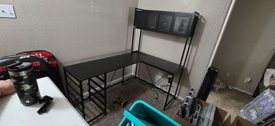 Black L-Shaped Desk with Hutch