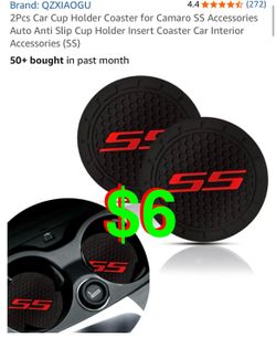 2Pcs Car Cup Holder Coaster for Camaro SS Accessories Auto Anti Slip Cup Holder Insert Coaster Car Interior Accessories (SS)
