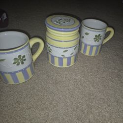 Set Of Large COFFEE MUGS WITH MATHCING CANISTER 