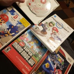 5 Nintendo Wii Mario Games Kart,galaxy,new Super, Mario And Sonic 