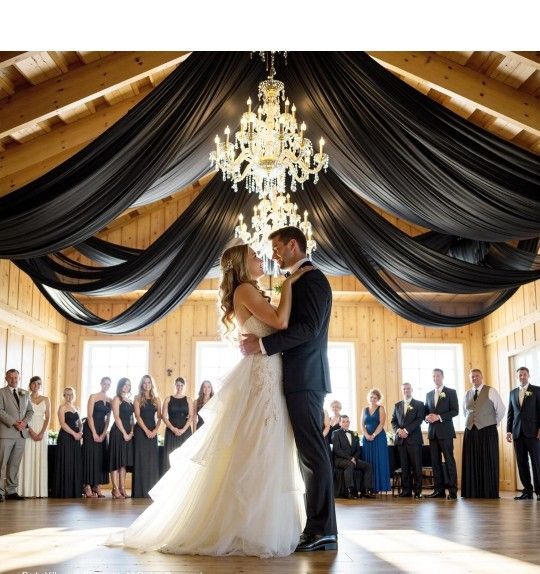 30ftx40ft Black Ceiling Curtain for Wedding Parties – 6 Panels Wrinkle-Free 40 FT Long Tent Draping Curtains for Wedding, Birthday & Parties, 40ft