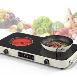 Electric Cooktop, 2200W 110V induction cooktop 2 burners, Electric Stove Top with 2 Handle, Portable Cooktop 9 Power Settings, with Knob Control Child