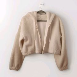 Sundown by Splendid White Cream Cropped Sherpa Jacket size L