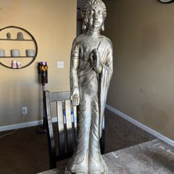 28" Standing Silver Buddha Statue - Serene Home Decor