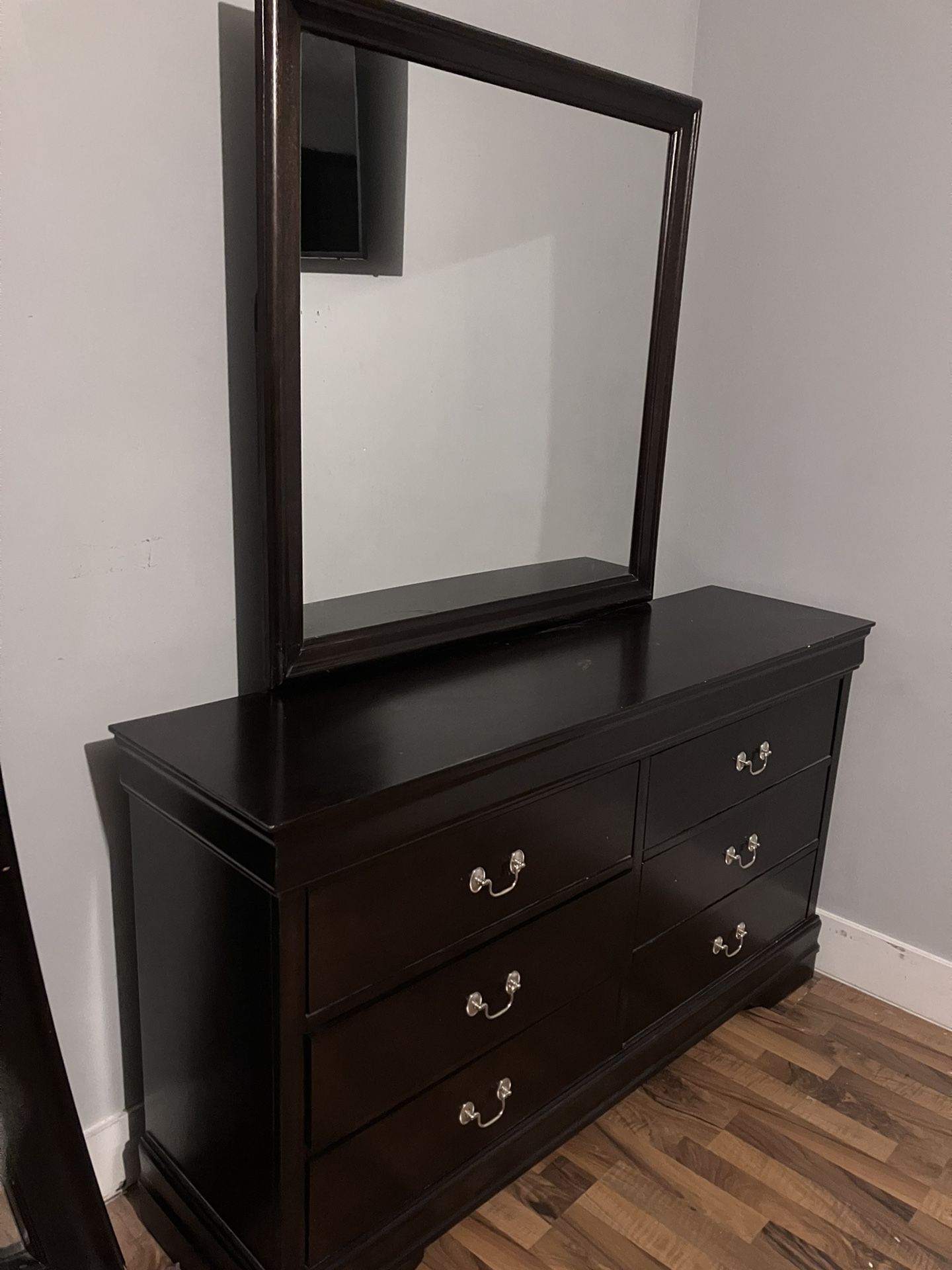 Long Dark Brown Dresser With Mirror