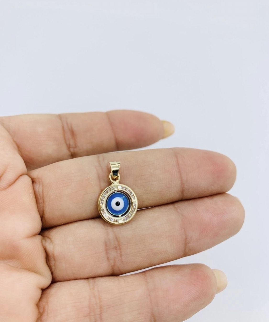 14k Gold Pendant Charm Greek Eye Protector Tiny Ojo Griego En Oro Evil