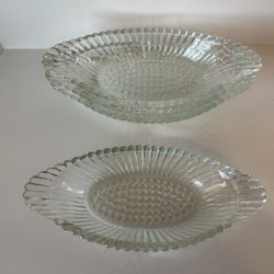 Vintage Ribbed/Hobnail Clear Glass Banana Split Dessert Dishes Set of 4