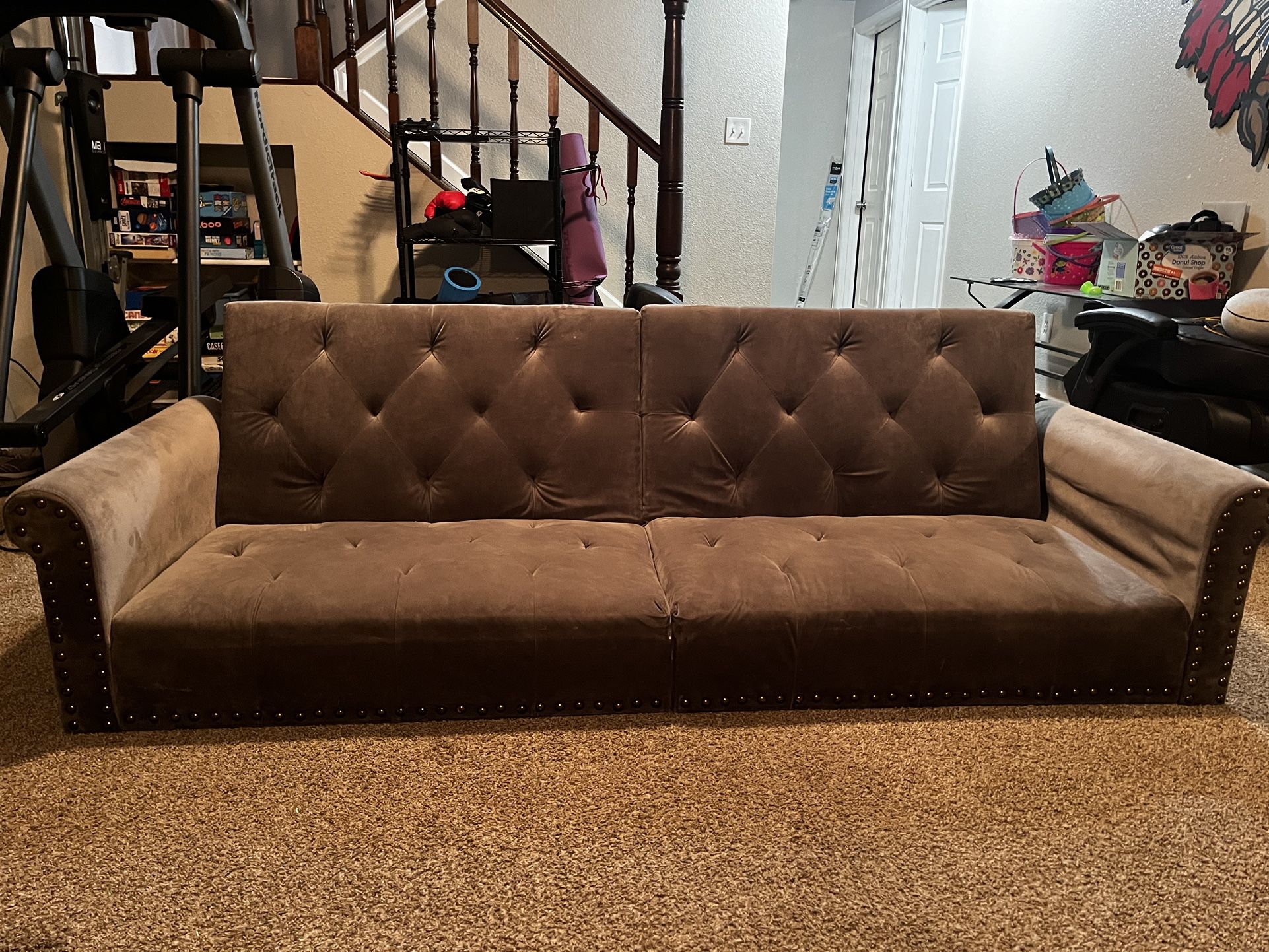 Grey suede futon