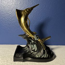 Brass Swordfish Marlin Nautical Art Statue  Jumping out of Water