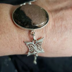 Petrified Wood Bracelet With Silver Embellishment