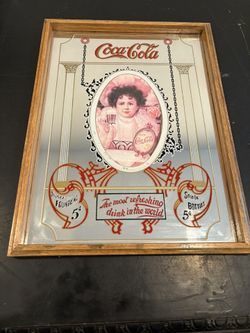 Vintage Coca-Cola Advertising Pub Mirror - Victorian Lady "5¢" Wood Frame Sign
