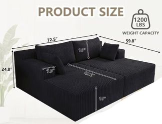 Black Corduroy Sectional Sofa with Chaise